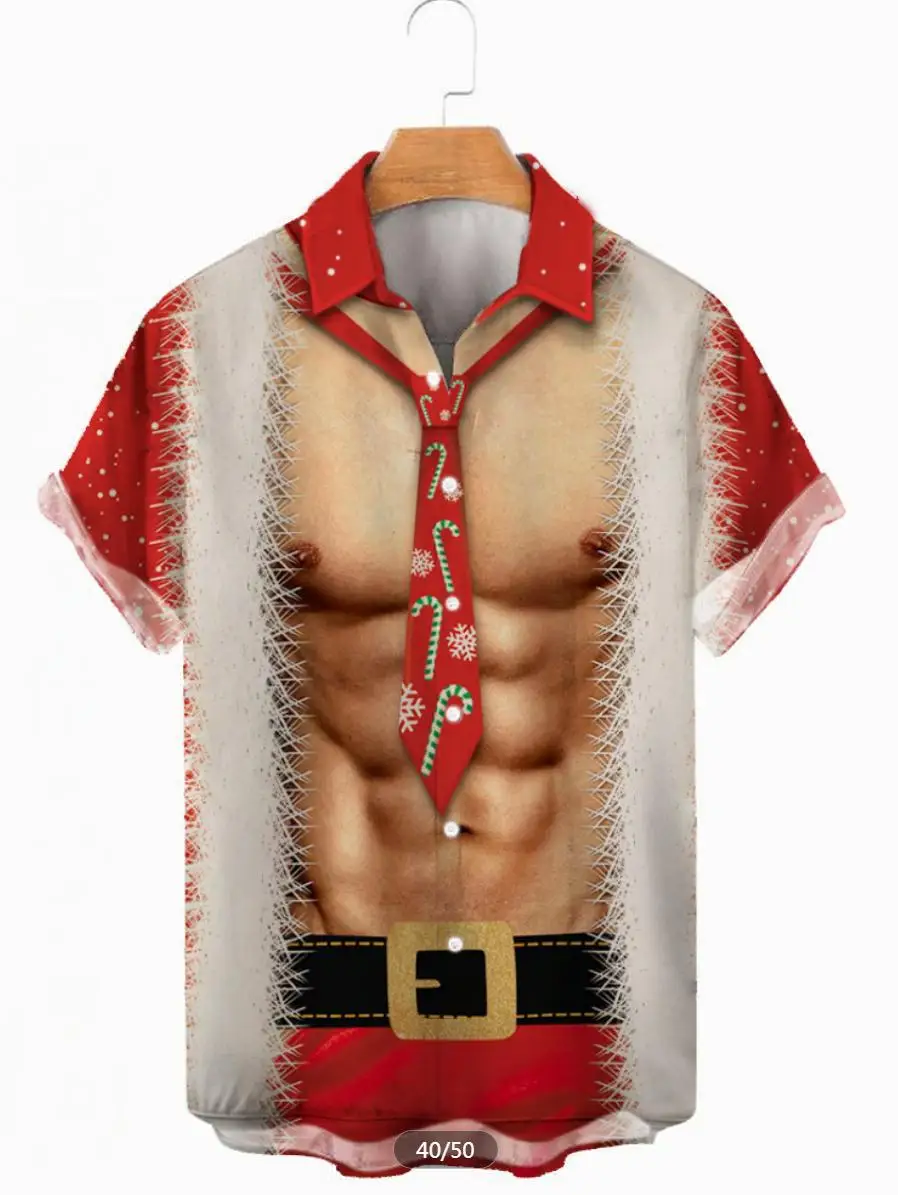 Hawajskie koszule męskie o tematyce świątecznej Santa Cosplay Fun Shirts Beach Party Wear Short Sleeves Casual Button Up