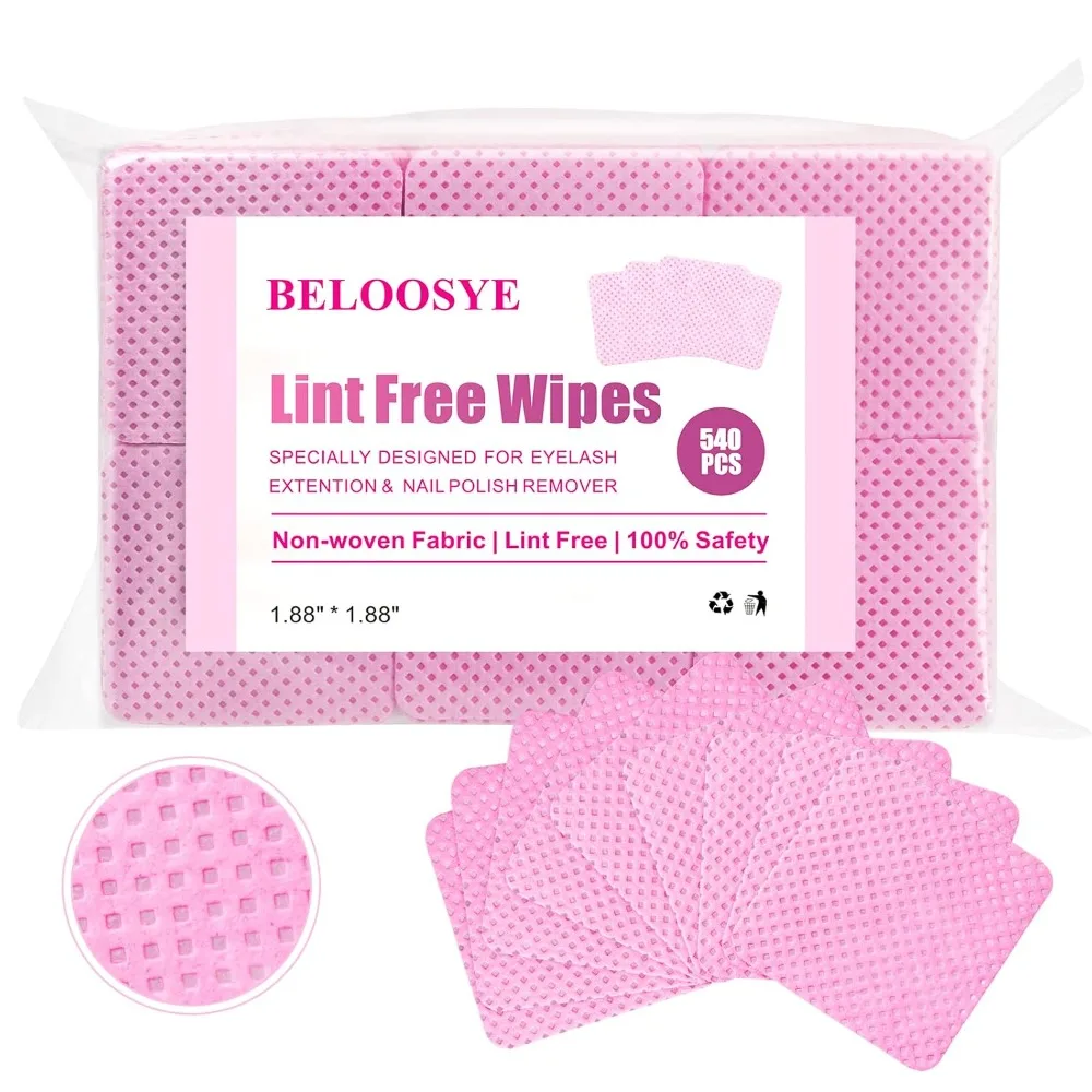 

540 PCS Pink Super Absorbent Lint Free Nail Wipes Non-Woven Fabric Cleaning Pads for Nail Polish Remover Eyelash Extension Glue Removal Lash Supplies Nail Bottle Cleaning Makeup Tool Professional Beauty Salon Essentials