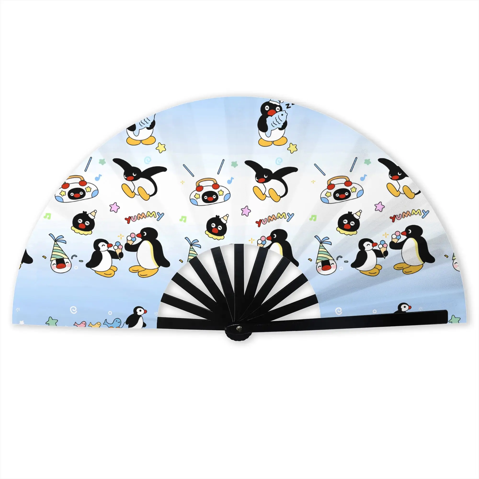 Customized Penguin Cartoon Manga Portable Pocket Fan Outdoor Japan Polyester Folding Fan Chinese Dance Handheld Cooling Fans