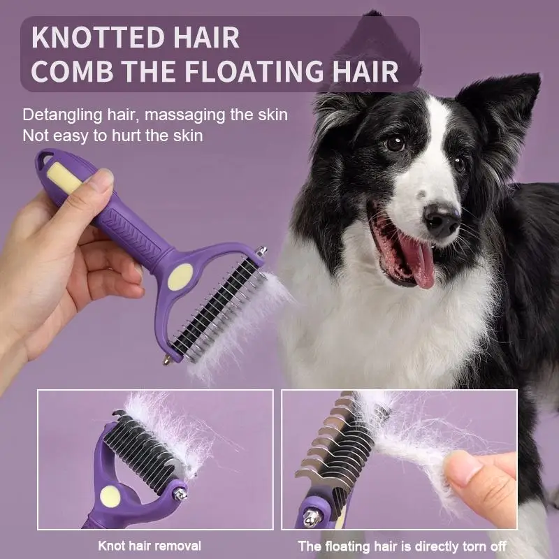 Dog Grooming pente Pet Deshedding Escova-Double-Sided Undercoat Rake para Dog Cat - Shedding Comb Dematting Ferramenta para Grooming.