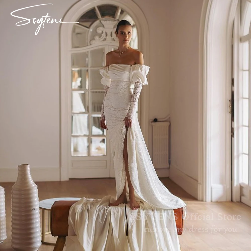 

SSYTENS Sexy Strapless Wedding Dresses Detachable Sleeves Customized Bride Dress Long Lace Civil Bridal Gowns vestido novia boda