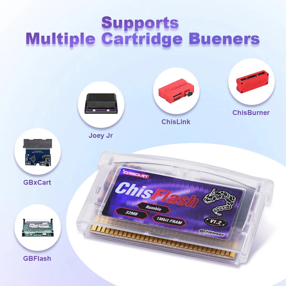 Chiscart ChisFlash V1.2 Rumble Rewritable GBA Flash Cart Kompatybilny z GBA, GBA SP, GB Micro, DS, DS Lite i GameBoy Player — zdjęcie produktu 3