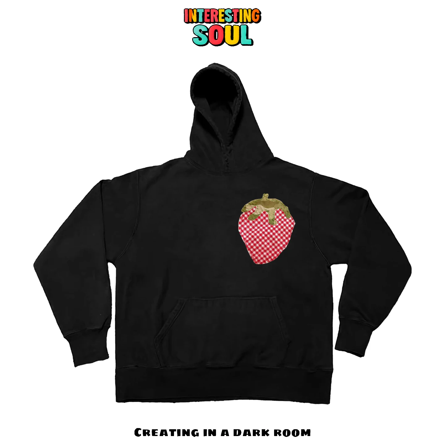 Strawberry Artist Patchwork Hoodie Quilted Splicing Creative Bright Color Hooded Sweatshirt Casual Urban Outfit Men's Fashion