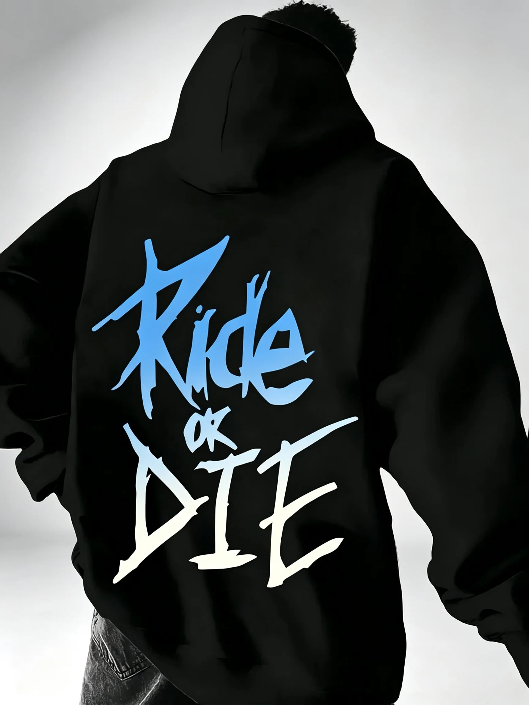 Men Fashion Letter Print Hoodie Soft Elastic Hooded Sweatshirt Autumn Outdoor Streetwear Casual Long Sleeve Pullover Tops