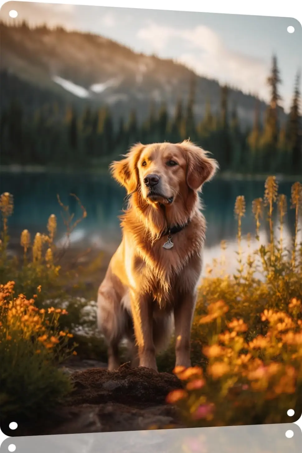 Golden Retriever Majestic Mountains tin sign art poster metal home bathroom decor animal decor man cave vintage wall decor  sign