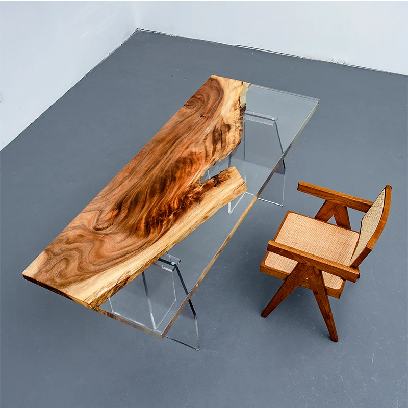 Epoxy Resin River Tabletop Solid Wood Large Board Wave Log Tea  Dining Table Creative Coffee Table Tea Table Whole Board