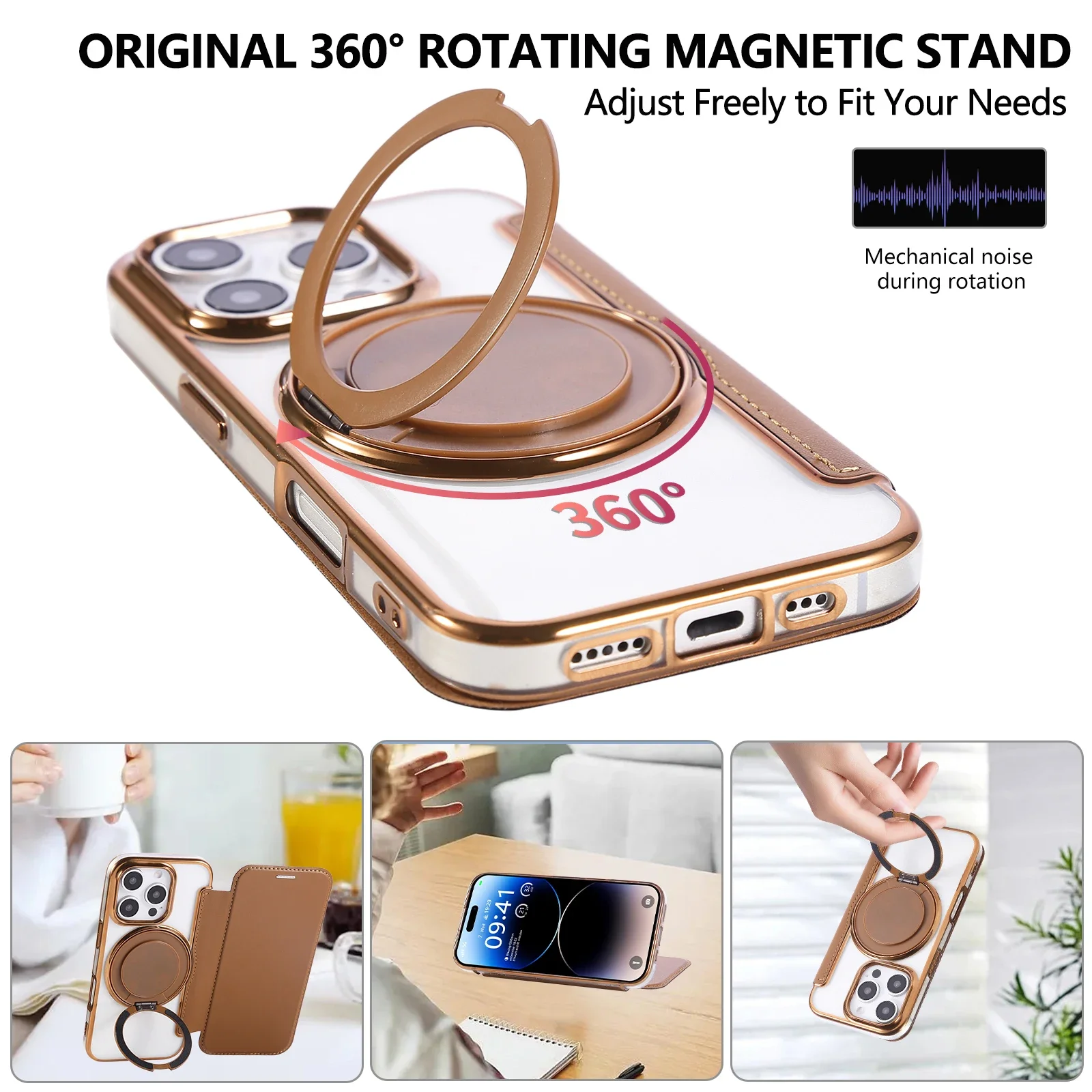 Keine magnetische Flip-Ledertasche für iPhone 17 Air 16 Pro Max 16E 15 Plus 14 13 12 Magsafe 360 drehbarer Ständer Flip-Cover