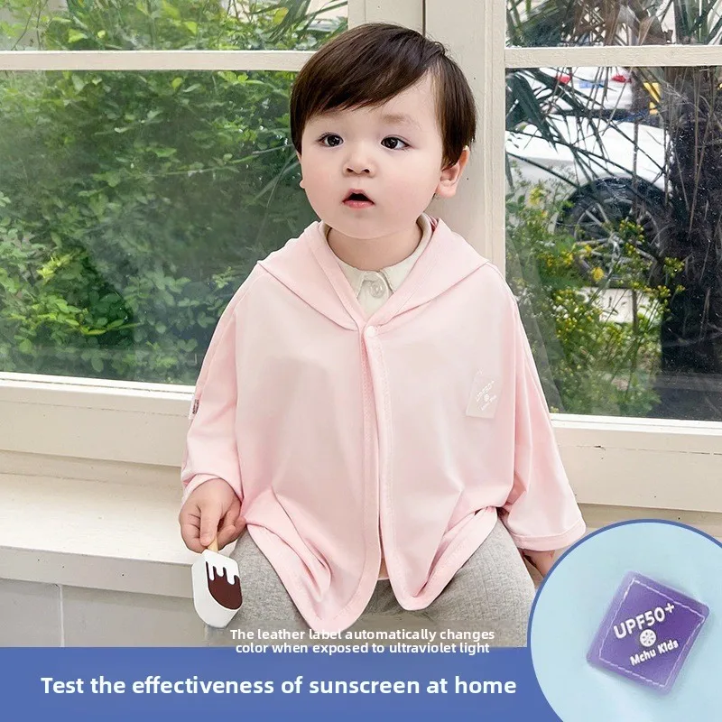 Baby Hooded Sun Protection Coat Summer Thin Kids Cape Cloak UV Protection Skin Clothes Air Conditioning Cardigan Outerwear