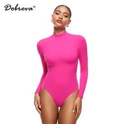 Women's Long Sleeve One Piece Bodysuit Mock Turtleneck Tops Shirts Thermal Underwear Stretchy Jumpsuits Outfits White Red Black