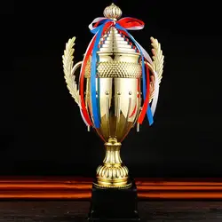 Large Gold Trophy Cup Champions Trophy Contest Metal Trophy Colorful Ribbon Gold Award For Sports Tournaments Competitions