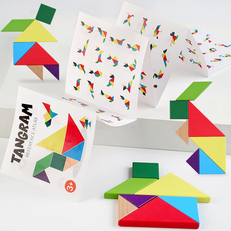 Wooden Tangram Jigsaw DIY Puzzle Kids Learning Educational Toys for Children Thinking Training Wood Toy Puzzles Montessori Games