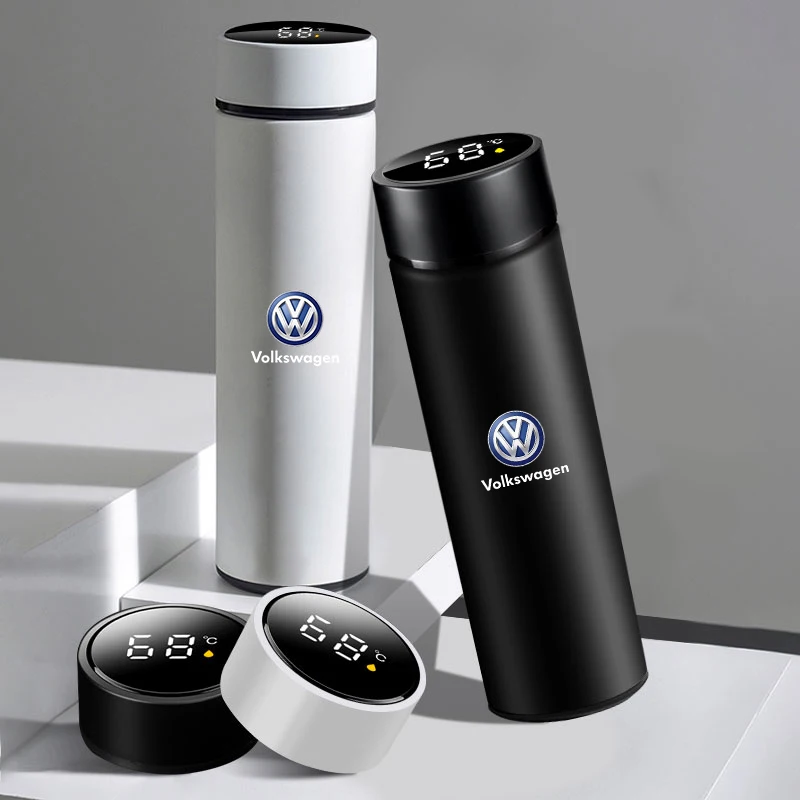 New Car Smart Thermos Bottle With Temperature Display Coffee Cup For Volkswagen VW RLine R GTI Golf 4 5 6 7 Amarok T5 ID3 Tiguan