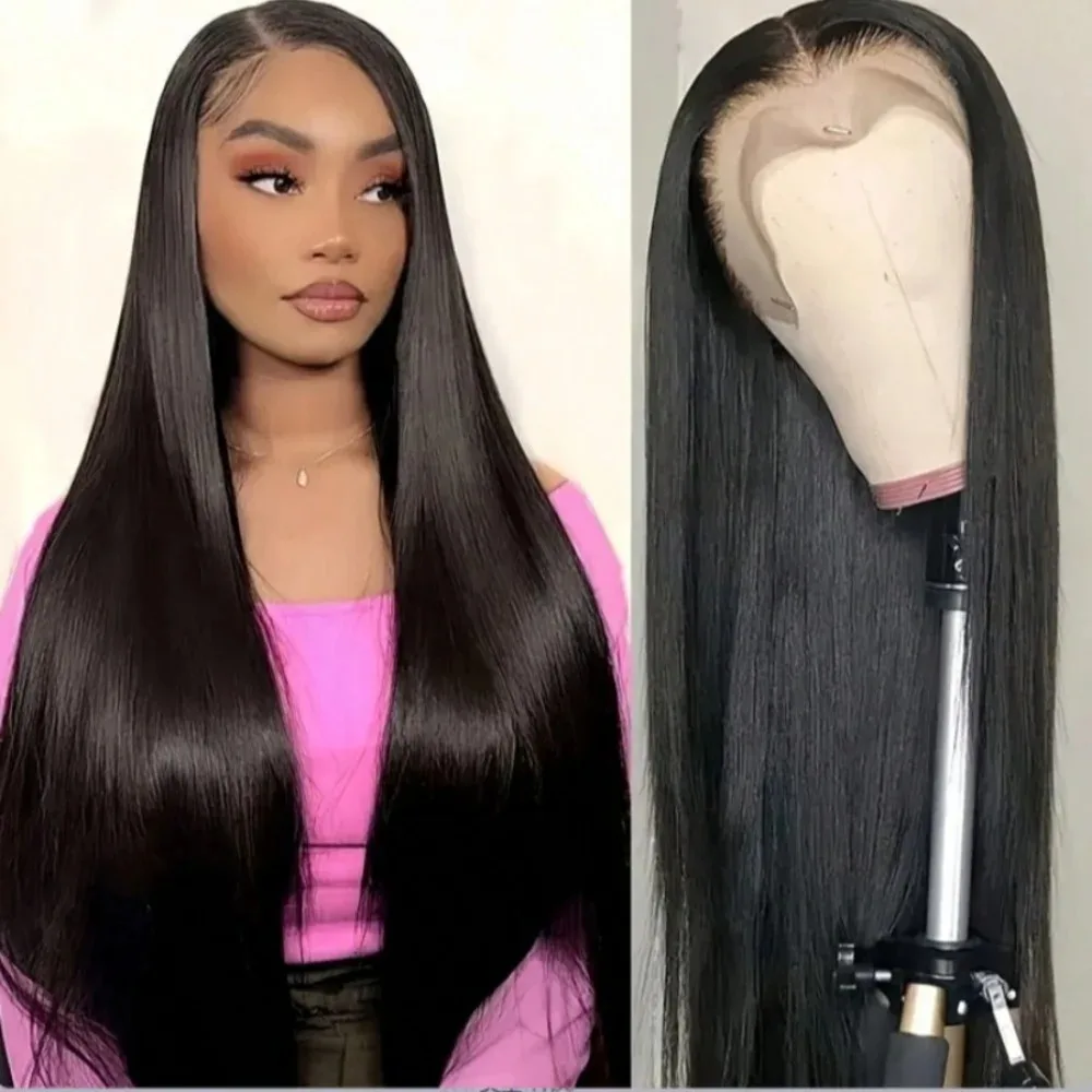 Black Synthetic Lace Front Wig Glueless Wigs Pre Plucked 180% Density 13x4 Ready to Wear Straight for Black Women 30 Inch