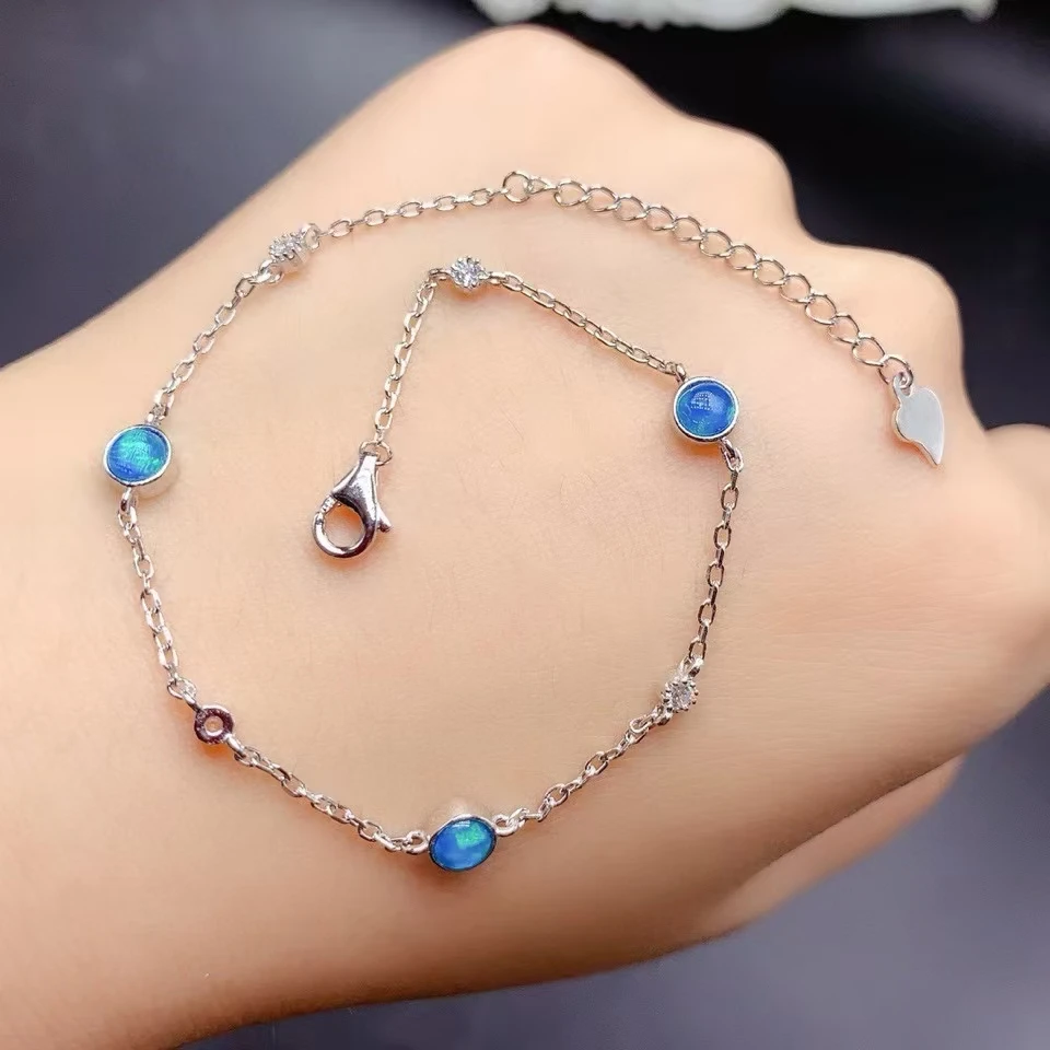 KJJEAXCMY Natural Jade Moonstone Blue Opal Women's Bracelet S925 Pure Silver Exquisite Inlaid Support Testing