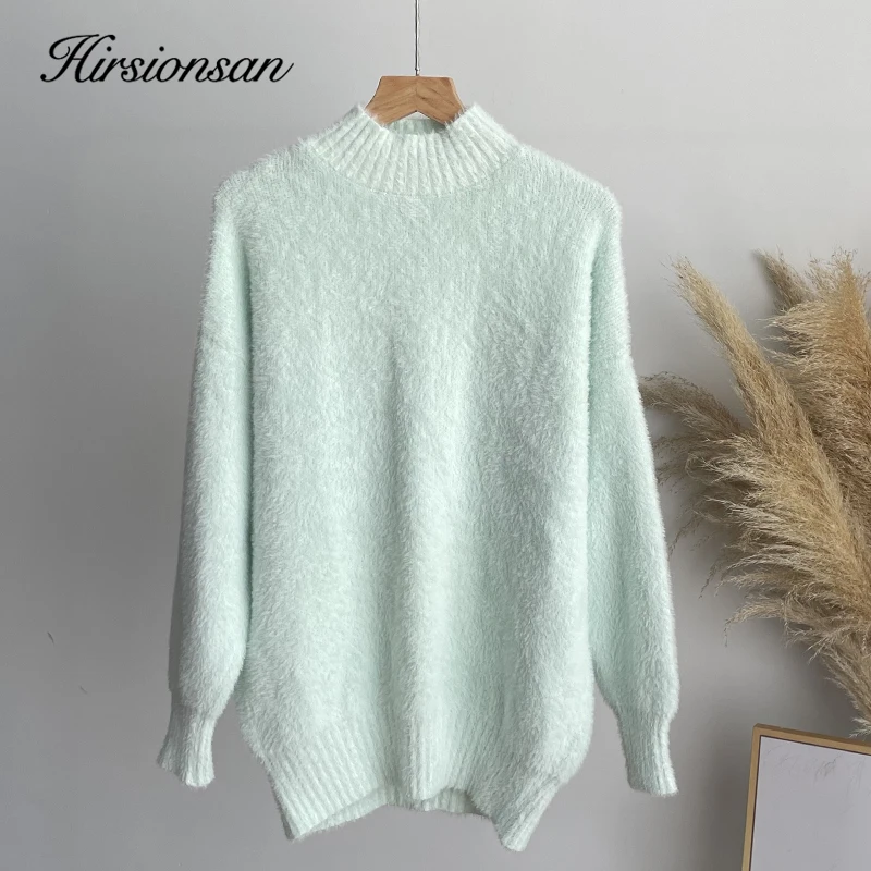 Hirsionsan High Quality Cashmere Sweater Women Basic Knitted Pullover Elegant Soft Ladies Clothes Loose Casual Female Jumper