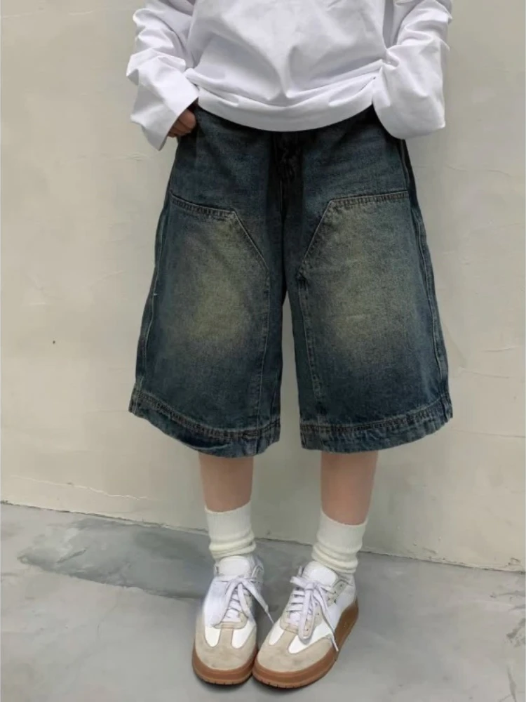 Summer Vintage Jeans Shorts Women 2024 New Bottoms Streetwear Fashion Casual Y2k Retro Wide Leg Denim Pants Pantalones Female