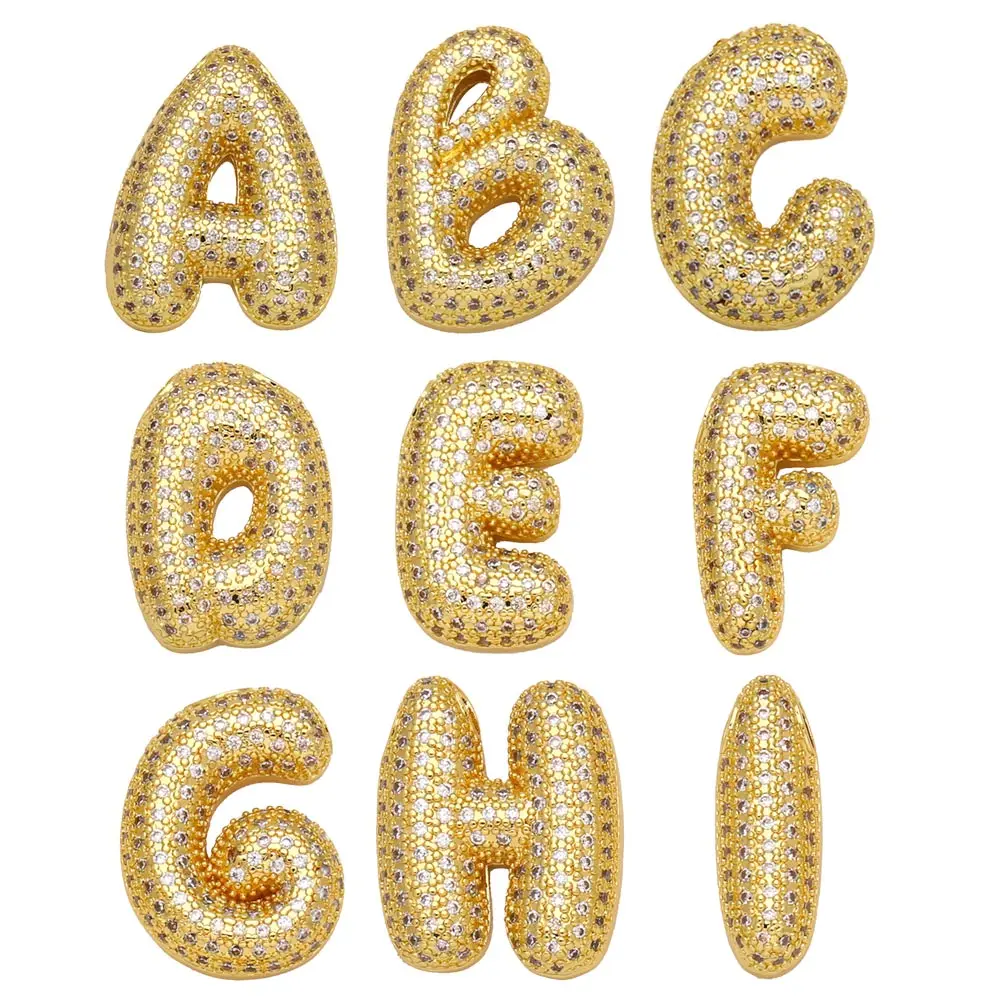 OCESRIO Chunky CZ 26 Initial Bubble Letter Pendant for Necklaces Gold Plated Initial Name Custom Jewelry Making Supplies pdtb558