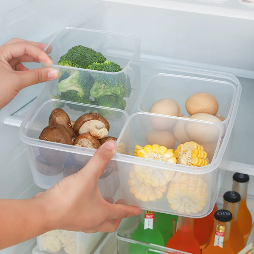 

Refrigerator Food Crisper Kitchen Plastic Transparent Food Multi-Grid Storage Box With Lid