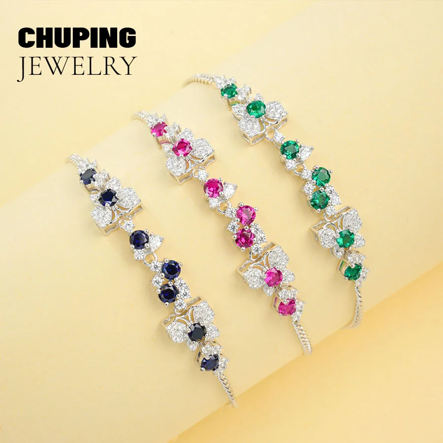 ChuPing مجوهرات الأزياء مختبر نمت الزمرد قطع مستديرة 3.5 مللي متر S925 سوار للنساء الكلاسيكية حفلة عيد الحب هدية عيد ميلاد