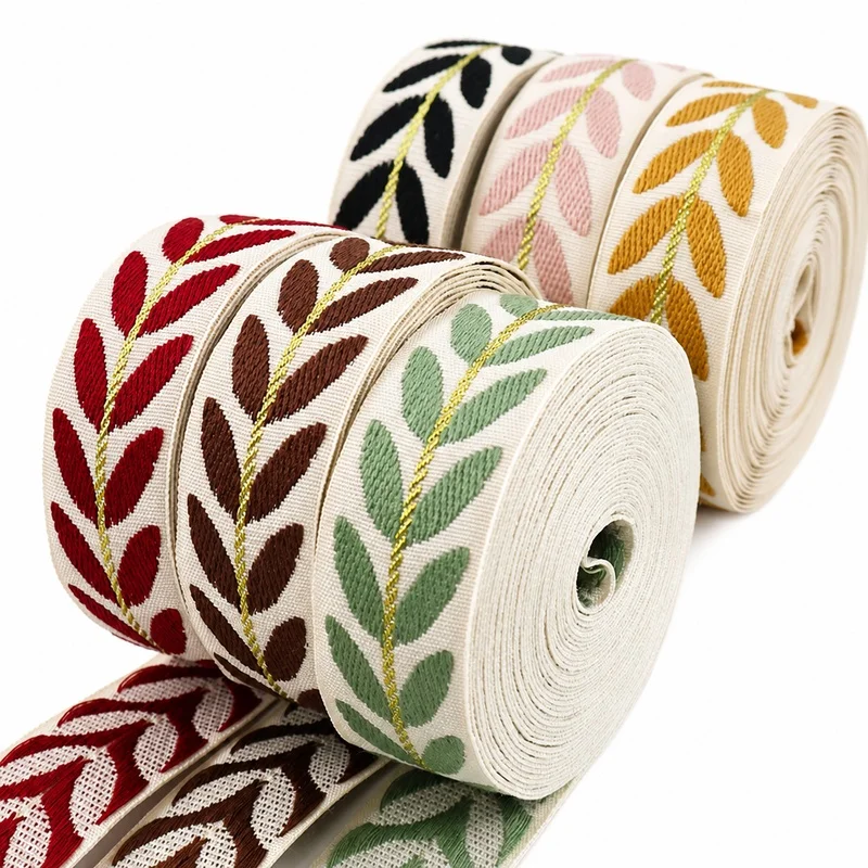 5/10/15M Jacquard-Gurtband 25mm Rucksack Blattmuster Bänder für Kleidung Gürtel Nähen Dekorative Verzierung Vorhang Spitzenbesatz