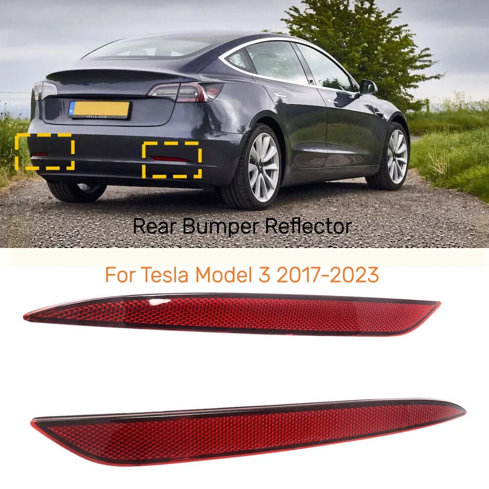 Car Rear Bumper Reflective Warning Lamp Lens 1077406-00-F 1077407-00-F Compatible Tesla Model 3 2017-2023 Left Right