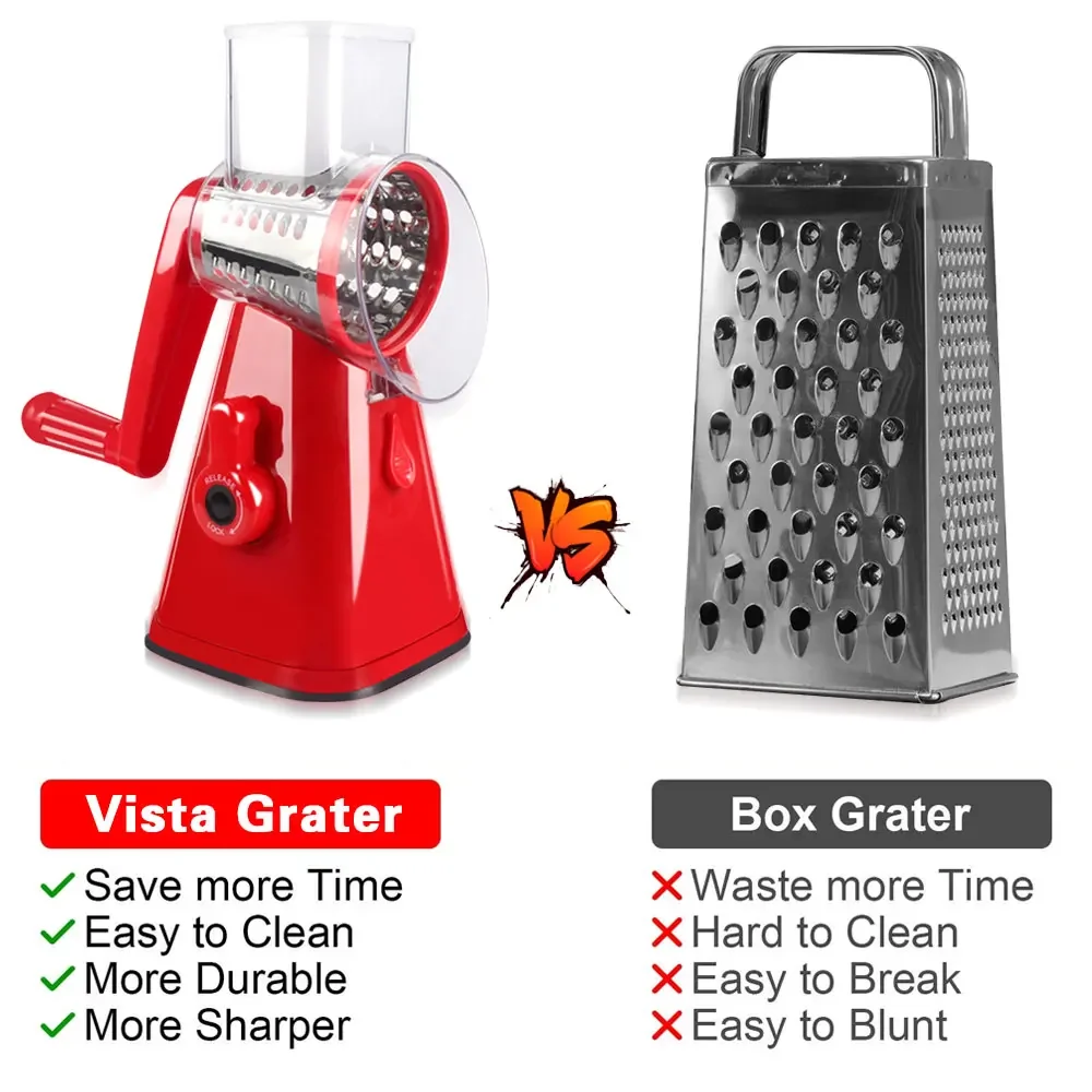 Manual Rotary Cheese Grater 3 In 1 Professional Drum Vegetable Cutter Slicer Chopper Spiralizer Mandolina for Kitchen Accessorie