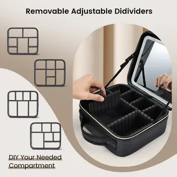 Kosmetička s LED zrcadlem, 3 režimy osvětlení, kosmetička s kosmetickým zrcátkem s osvětlením, cestovní kosmetická taštička s osvětleným zrcátkem 10 nejlepší prodej LED pouzdro na make-up - №6