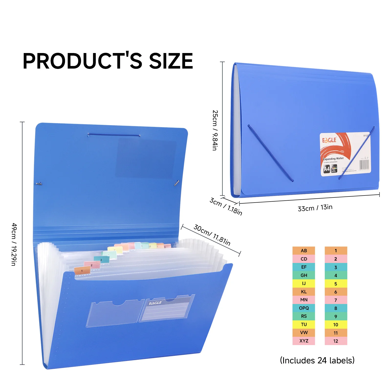 EAGLE A4 Expanding File Folder 13 Pockets, 24 Index Tabs, Waterproof for Document Organization Paper/Bill/Receipt/Document