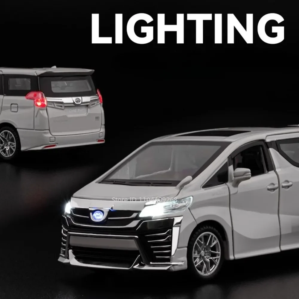 1:32 Vellfire HIACE MPV Modello di auto Giocattolo Pressofuso in lega di gomma Pneumatici Veicoli Suono Luce Tirare indietro Modelli Regali per i bambini