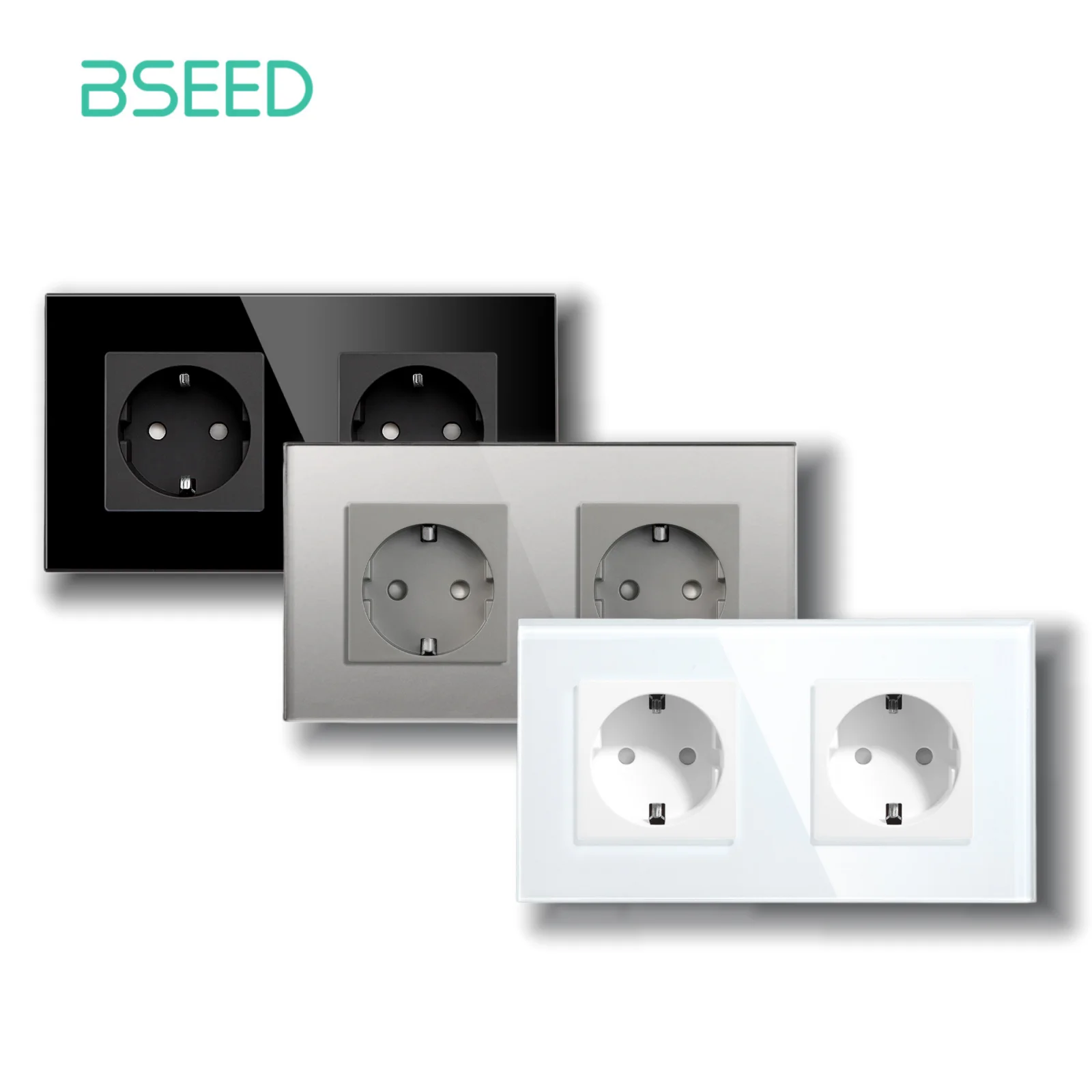 BSEED EU Standaard Stopcontact Glazen Frame 16A Dubbele Stopcontacten 157mm Voor Thuiskantoor Slaapkamer Stopcontact 3 Kleuren - afbeelding 2
