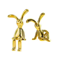 2Pcs Funny Long Ear Bunny Figurine Car Dashboard Adhesive Cute Rabbit Model Toy Statue Car Decoration Christmas Gift