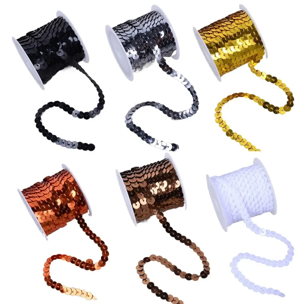 Colorful 5M Sequins Trims 6mm Loose Paillettes Round Shiny Flat PVC Sequins Crafts Cloth Accessory/Bags/Garment