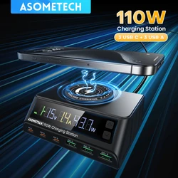 110W Usb Multi Chargers Wireless Charger 6-Port Desktop PD QC 3.0 Type C Fast Charging Station for IPhone Laptop Xiaomi Samsung