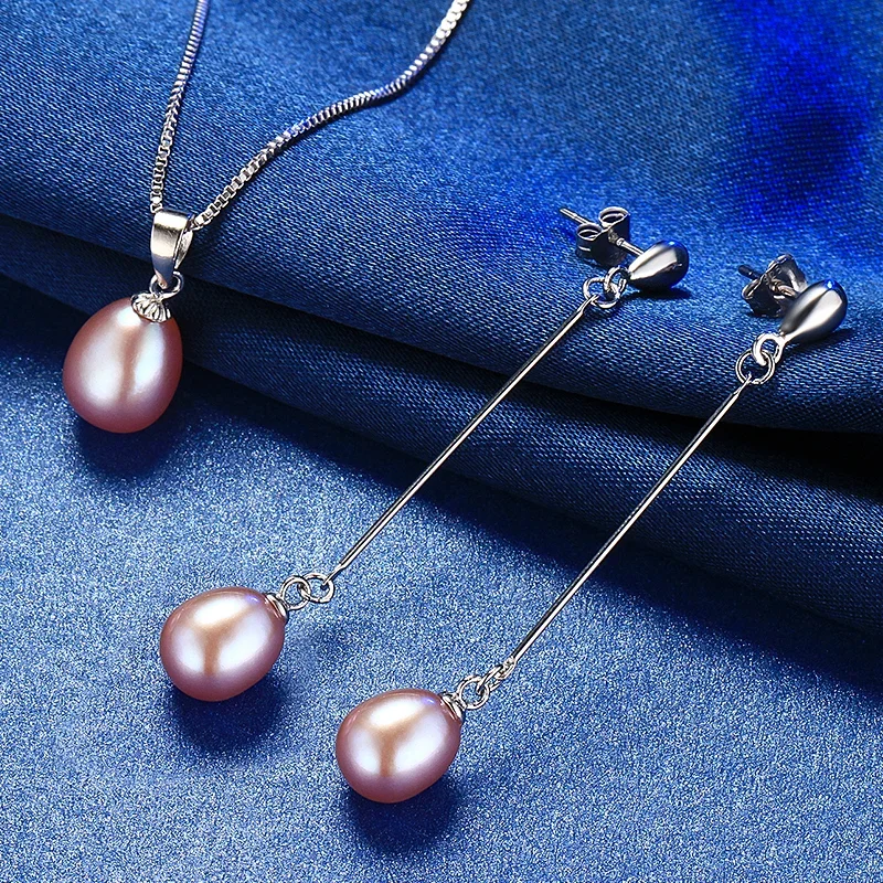 HENGSHENG Black Pearl Set 4 Colors Real Freshwater Pearl Jewelry Set For Women,Pendant Earrings With 925 Sterling Silver Jewelry