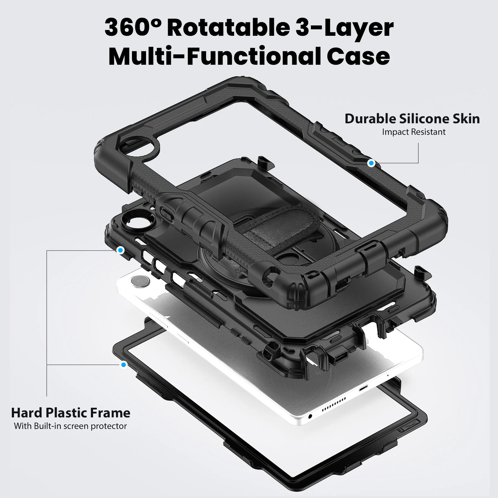 Heavy Duty Case For Lenovo Tab One (K9) 2025 8.7 inch TB305FU 3-Layers Hybrid Stand Cover With Screen Protector Shoulder Strap