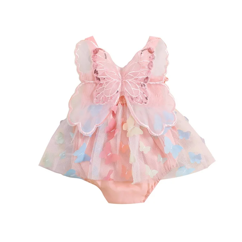 

Baby Girl Rompers Dress Butterfly Decor Sleeveless Layered Tulle Tutu Jumpsuits Newborn Infant Clothes Baby Summer Sweet Outfits
