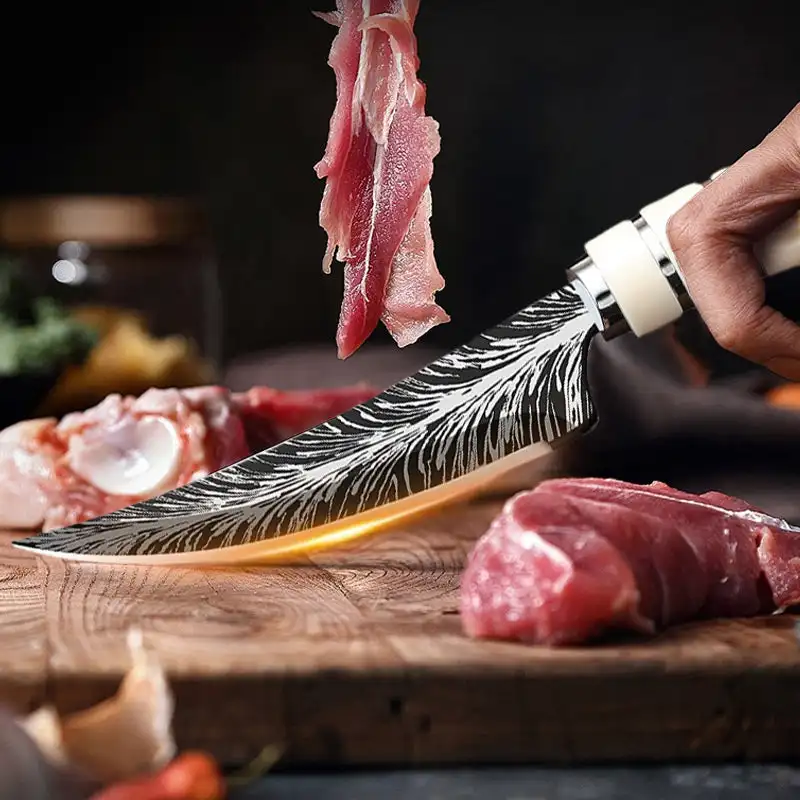 2026 New Damascus Steel Laser Texture Bone-Trimming Knife Professional Kitchen Knife with Knife Sheath Kitchen Cooking Fruit Kni