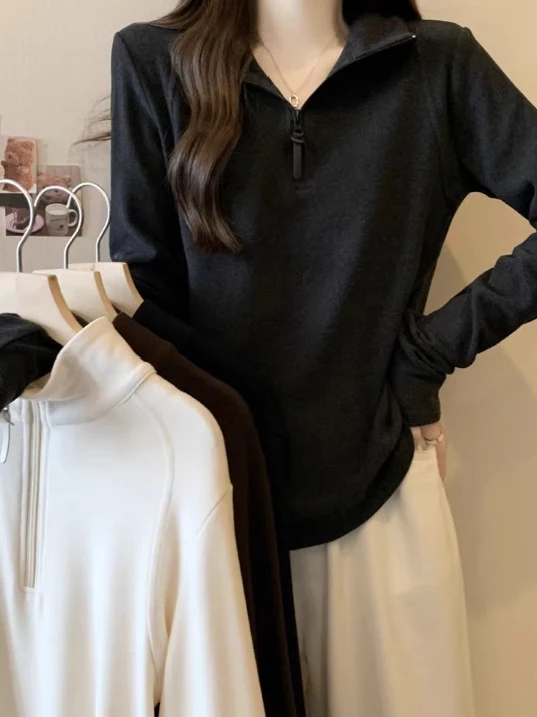 

Женская кофта больших размеров с длинным рукавом, осенне-зимняя, в корейском стиле, повседневная, с воротником-стойкой, универсальная, для невысоких женщин