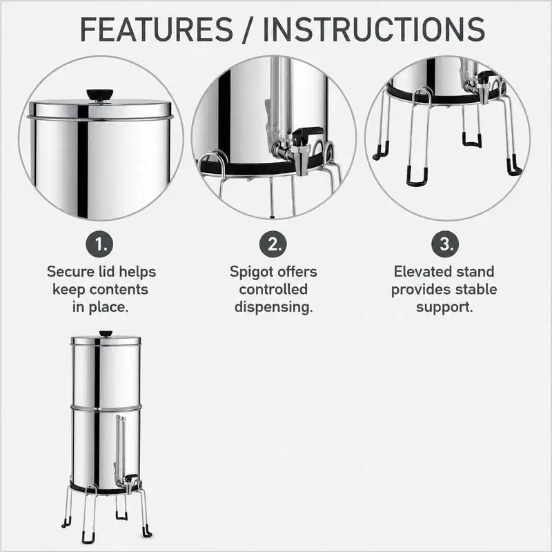 Système de filtration d'eau par gravité, système de comptoir en acier inoxydable, système de filtration d'eau 7+7,5 L, réduit le plomb et jusqu'à 99 % du chlore, avec 2 filtres à charbon actif et 2 filtres de défluorisation et robinet