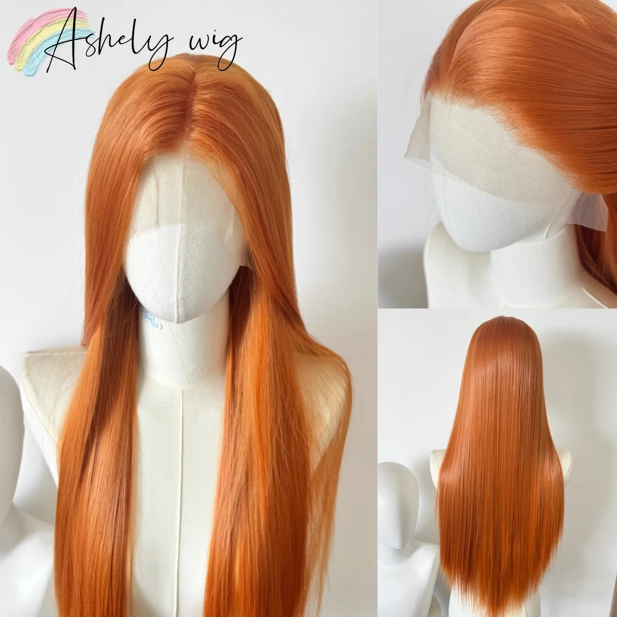 

Orange Synthetic Lace Front Wig Long Straight Hair High Temperature Fibers Natural Looking Synthetic Wig High Quality Cosplay