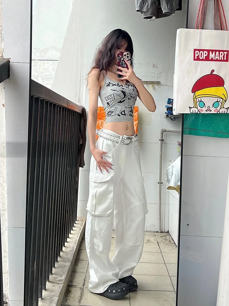 

Low Waist Straight Leg Workwear Jeans Women's Loose Slimming Summer Long kets Flared Trousers American Sle White Denim