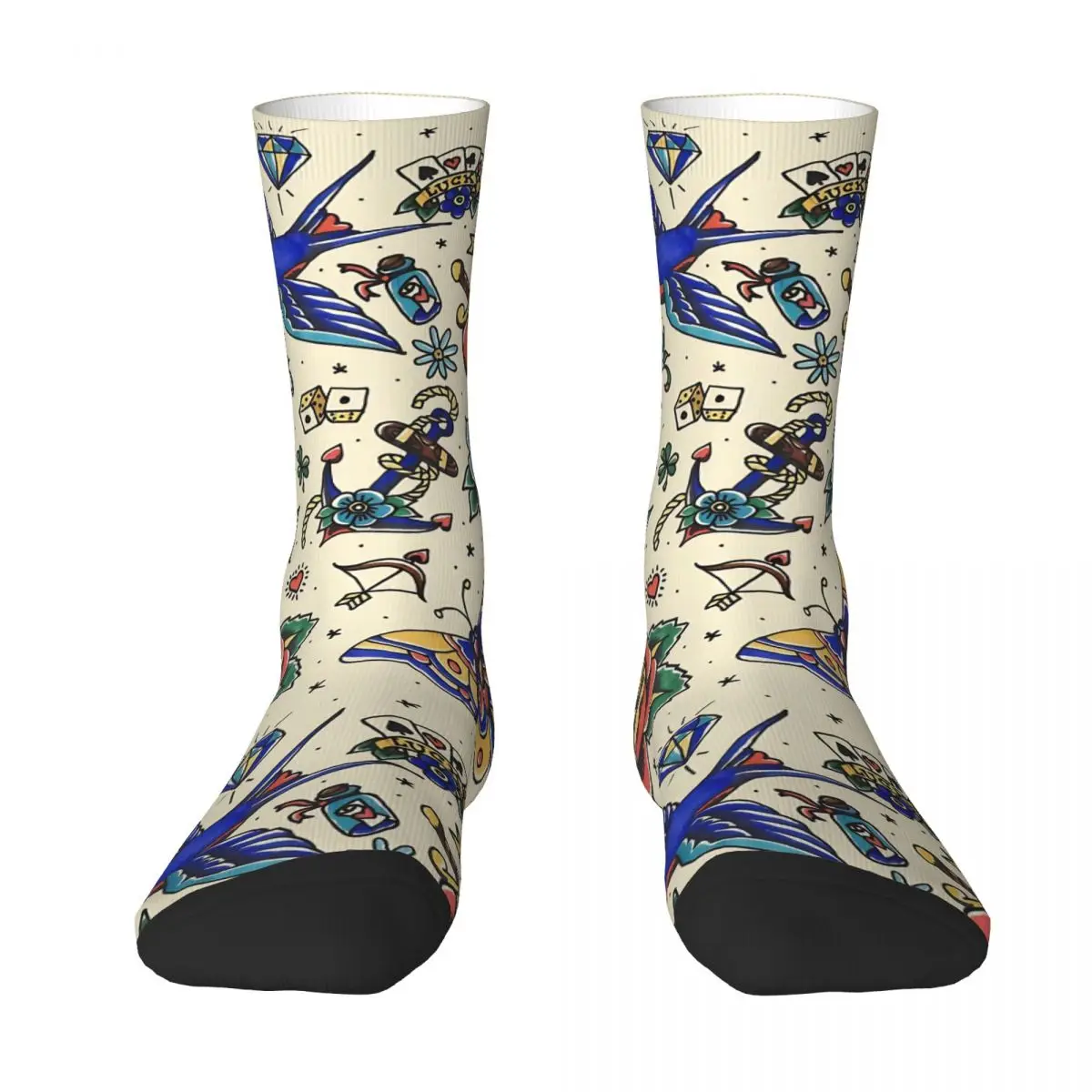 خمر النمط التقليدي فراشة الوشم جوارب Kawaii الجوارب الخريف عدم الانزلاق الجوارب الكبار الرجال الجري تنفس الجوارب