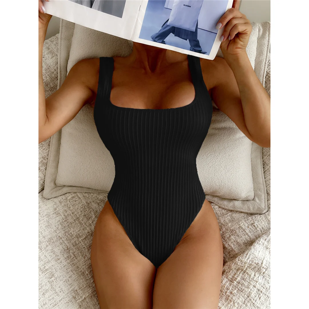 S - XL Sexy weißer, gerippter, rückenfreier Badeanzug mit Ausschnitten, Damen-Badebekleidung, Badeanzug mit hohem Beinausschnitt, Badeanzug, Modell V5889 – Detail 15