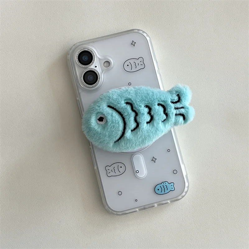 Clear Cute Fish Magnetic Phone Case For iPhone 17 Pro 16 15 14 Pro Max Cover with Stand Cases For Magsafe Shockproof Cartoon Cas