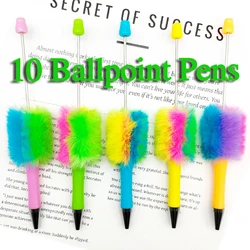 10Pcs New DIY colored Plush Beaded Pen Color Plush Ball Beadable Pen Home School Kids Students Writing Sketch Supplies