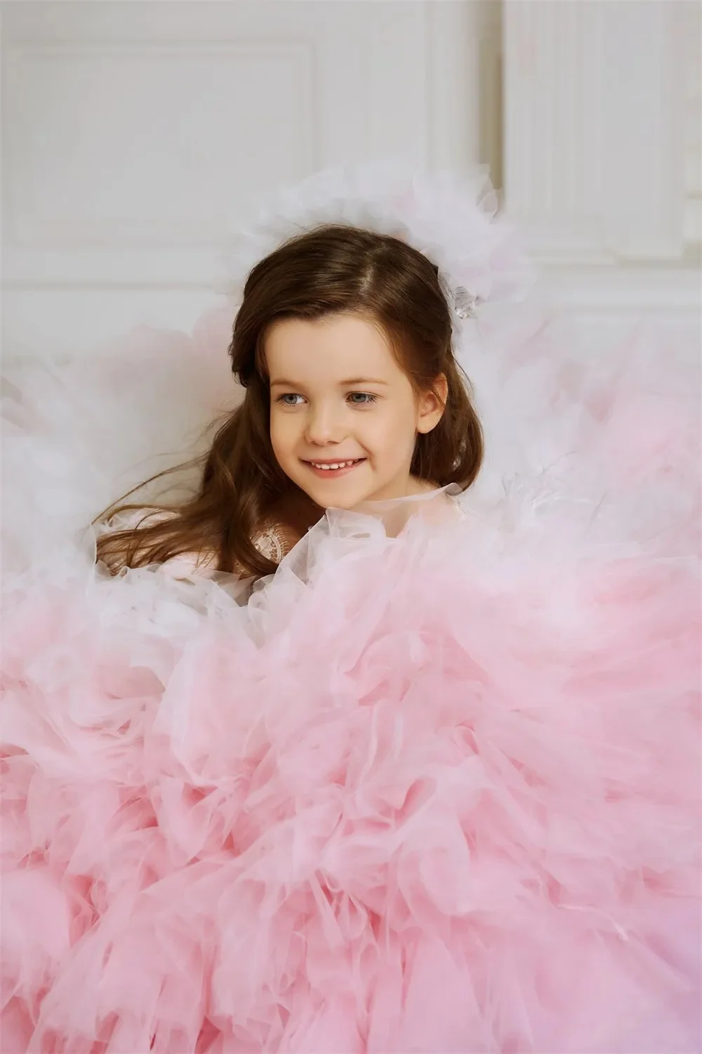 Luxury Feather Ball Gown Flower Girl Dresses For Wedding Beaded Lace Appliqued Toddler Girls Pageant Dress Kids Formal Wear Prom