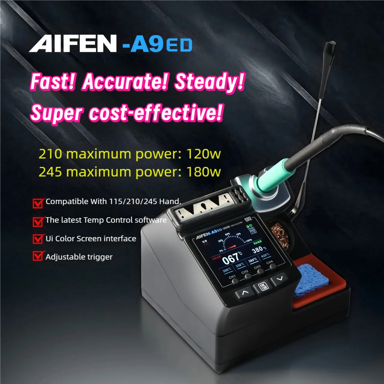 AIFEN A9ED محطة لحام 180 واط قوة اللحام الإلكتروني مع C210 C245 لحام الحديد مقبض سبيكة لحام إصلاح الهاتف #4