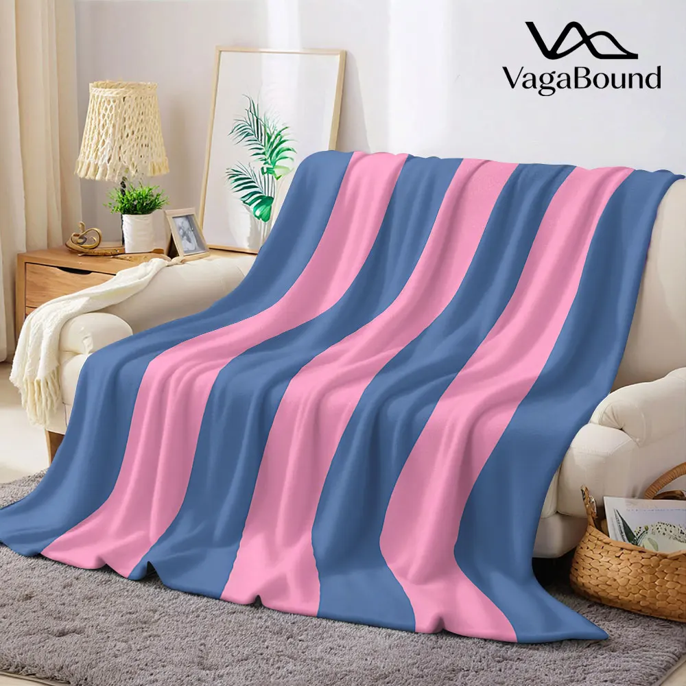 pink blue vertical stripe Flannel Blanket Warm Soft Halloween Christmas Decorative Couch Warm Cozy All-Season Gift