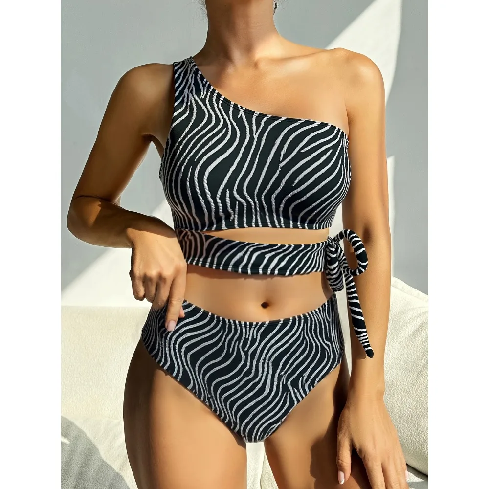 Sexy High Waisted Bikini 2025 Mujer Women's Swimsuit Separate Beach Wear One Shoulder Bathing Suit Padded Swimwear Black Biquini
