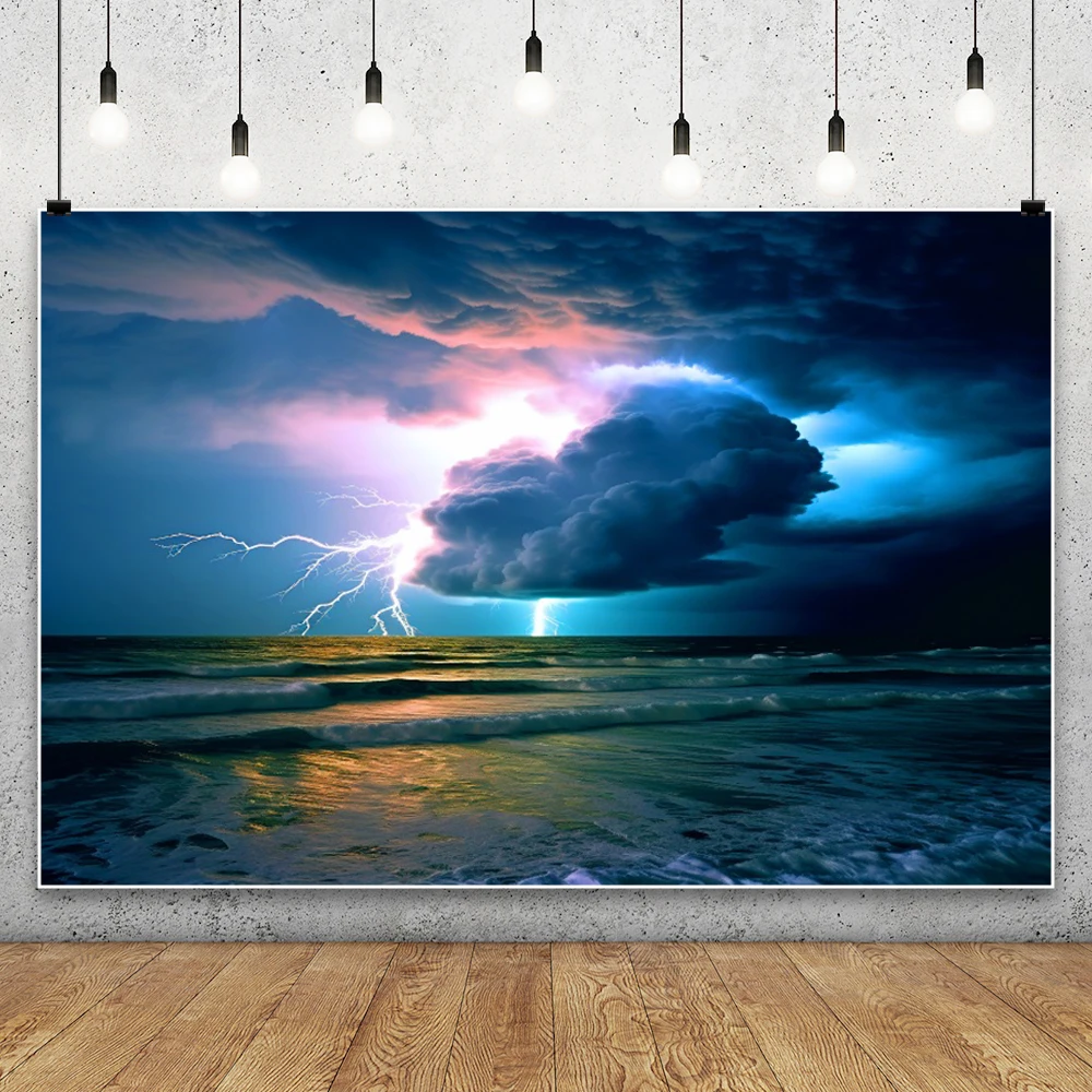 Toile de fond de photographie de tempête de mer, océan bleu profond, nuage sombre, pluies, vagues, mauvais temps, abstrait, paysage de nuit naturelle